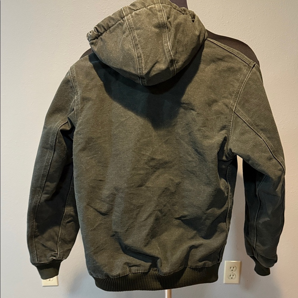 Vintage Youth 14/16 Carhartt Sandstone Quilt Lined Olive Green Hooded Jacket - Picture 5 of 7